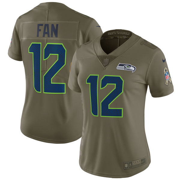 Women Seattle Seahawks #12 Fan Nike Olive Salute To Service Limited NFL Jerseys->women nfl jersey->Women Jersey